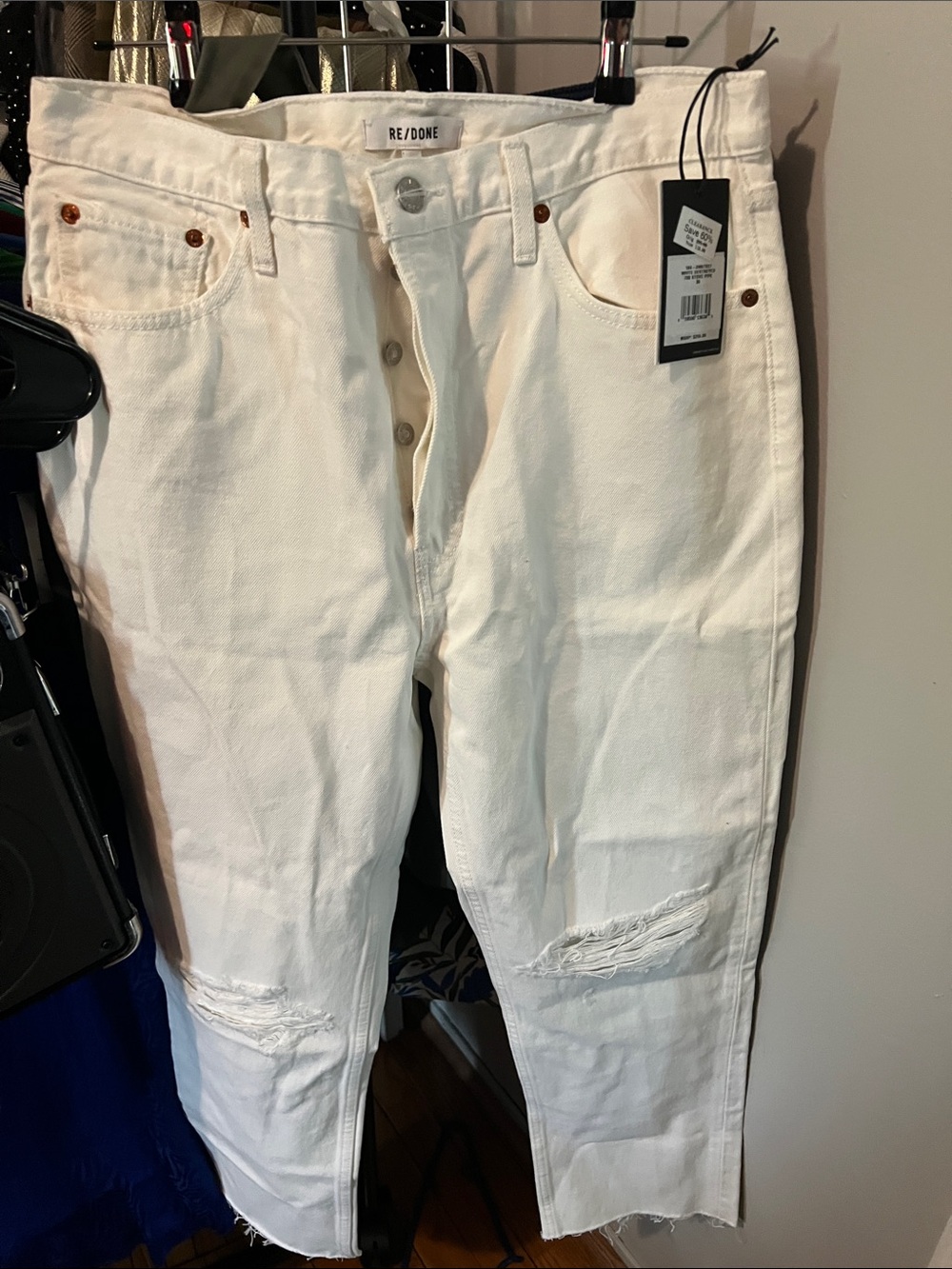 Re/Done Womens 70s Stove Pipe Distressed Jeans Sz 30